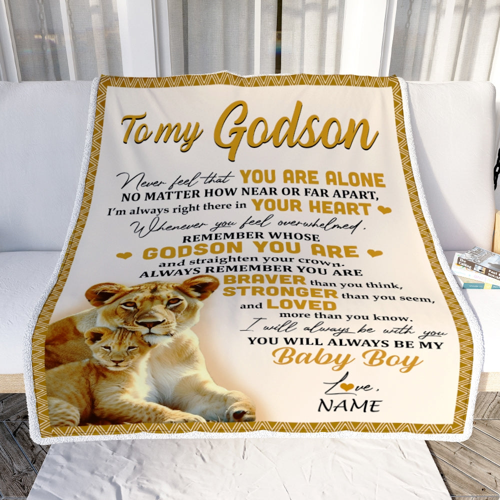 Personalized To My Godson Blanket From Godmother Lion Never Feel That You Are Alone Great Godson Birthday Graduation Christmas Bed Fleece Throw Blanket | siriusteestore