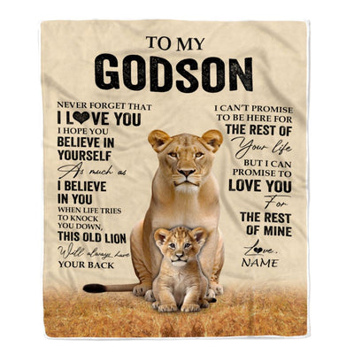 Personalized To My Godson Blanket From Godmother Lion Never Forget That I Love You Godson Birthday Gifts Graduation Christmas Customized Fleece Throw Blanket | siriusteestore