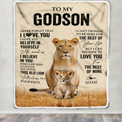 Personalized To My Godson Blanket From Godmother Lion Never Forget That I Love You Godson Birthday Gifts Graduation Christmas Customized Fleece Throw Blanket | siriusteestore