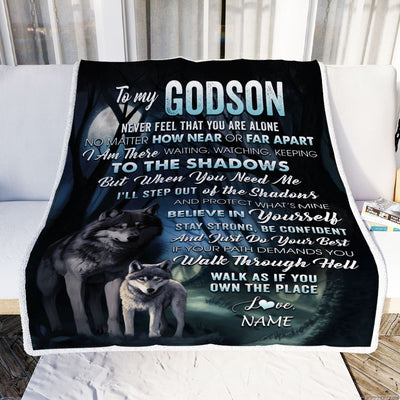 Personalized To My Godson Blanket From Godmother Never Feel That You Are Alone Wolf Godson Birthday Graduation Christmas Customized Gift Bed Fleece Blanket | siriusteestore