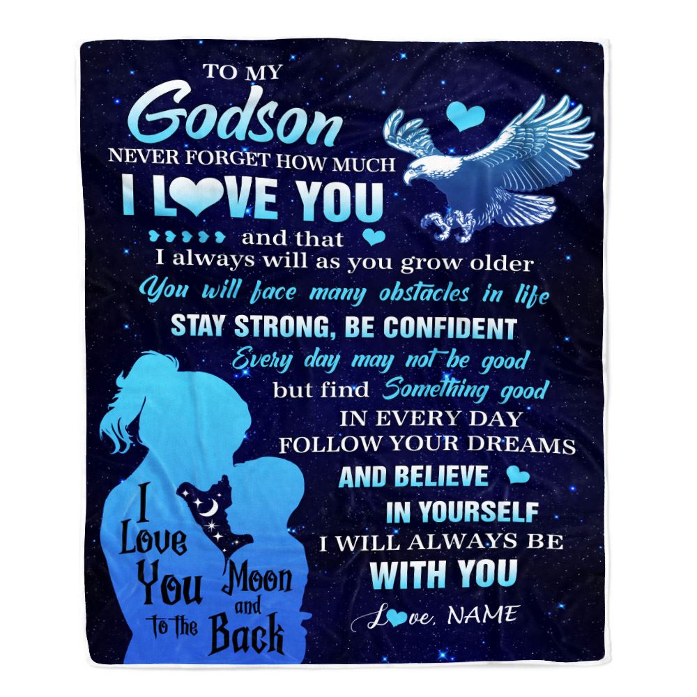 Personalized To My Godson Blanket From Godmother Never Forget I Love You Eagle Godson Gift Birthday Graduation Christmas Customized Fleece Throw Blanket | siriusteestore