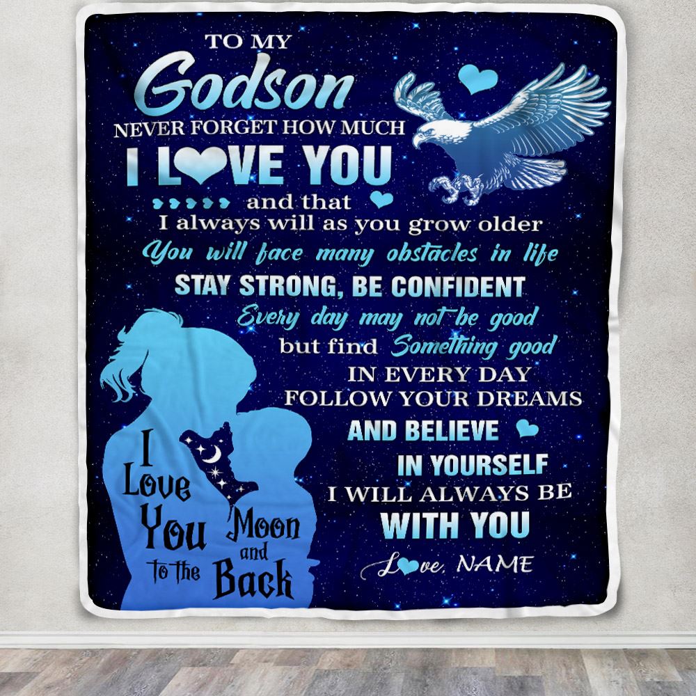 Personalized To My Godson Blanket From Godmother Never Forget I Love You Eagle Godson Gift Birthday Graduation Christmas Customized Fleece Throw Blanket | siriusteestore