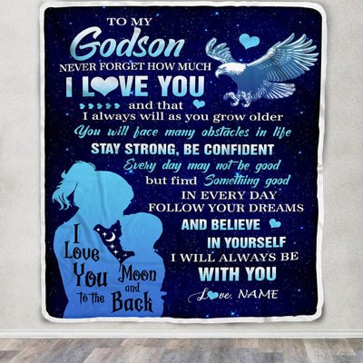 Personalized To My Godson Blanket From Godmother Never Forget I Love You Eagle Godson Gift Birthday Graduation Christmas Customized Fleece Throw Blanket | siriusteestore
