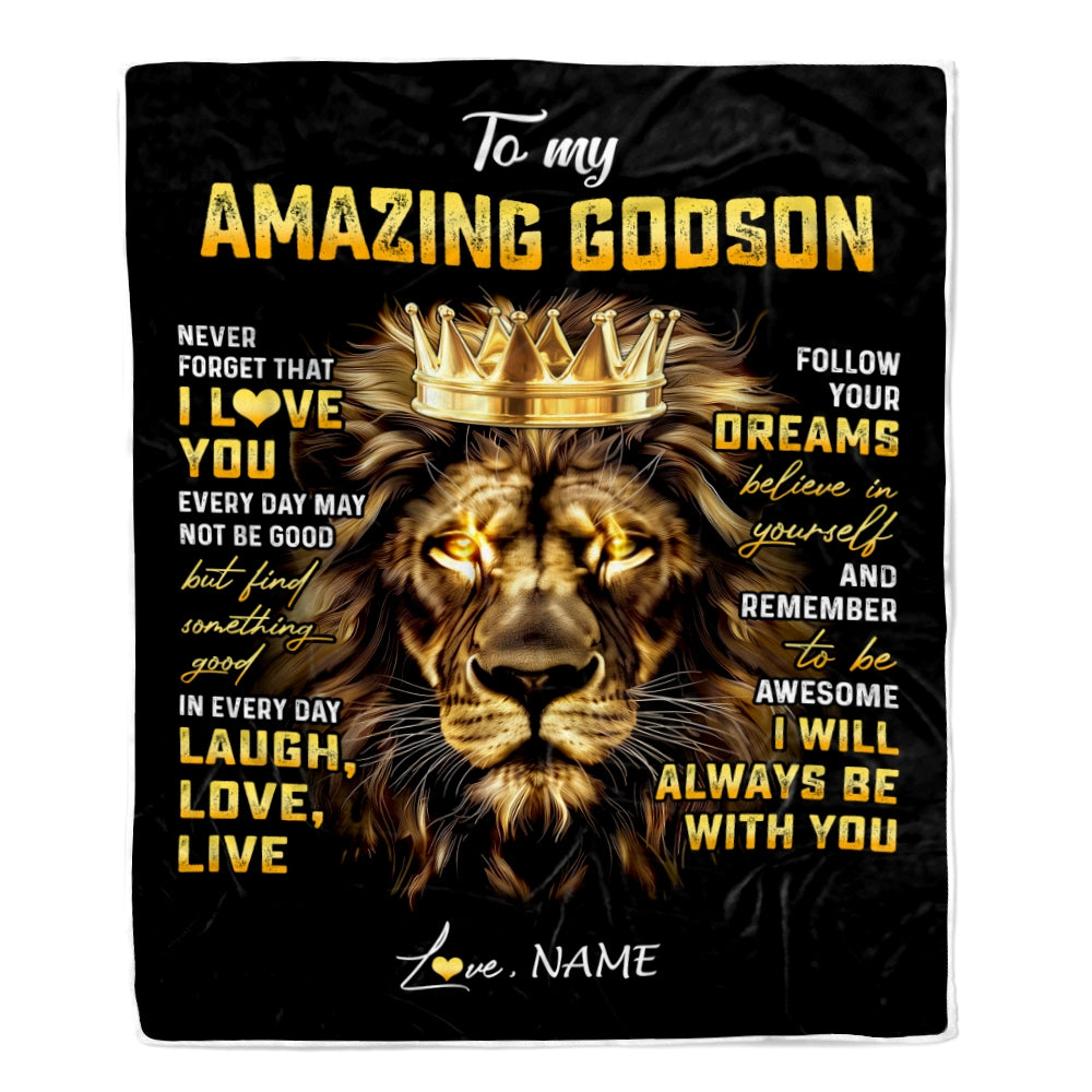 Personalized To My Godson Blanket From Godmother Never Forget I Love You Lion Godson Birthday Graduation Christmas Customized Bed Fleece Throw Blanket | siriusteestore