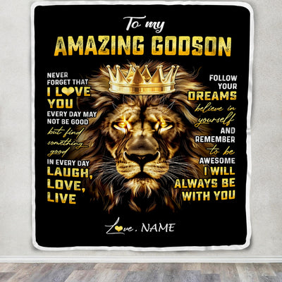 Personalized To My Godson Blanket From Godmother Never Forget I Love You Lion Godson Birthday Graduation Christmas Customized Bed Fleece Throw Blanket | siriusteestore