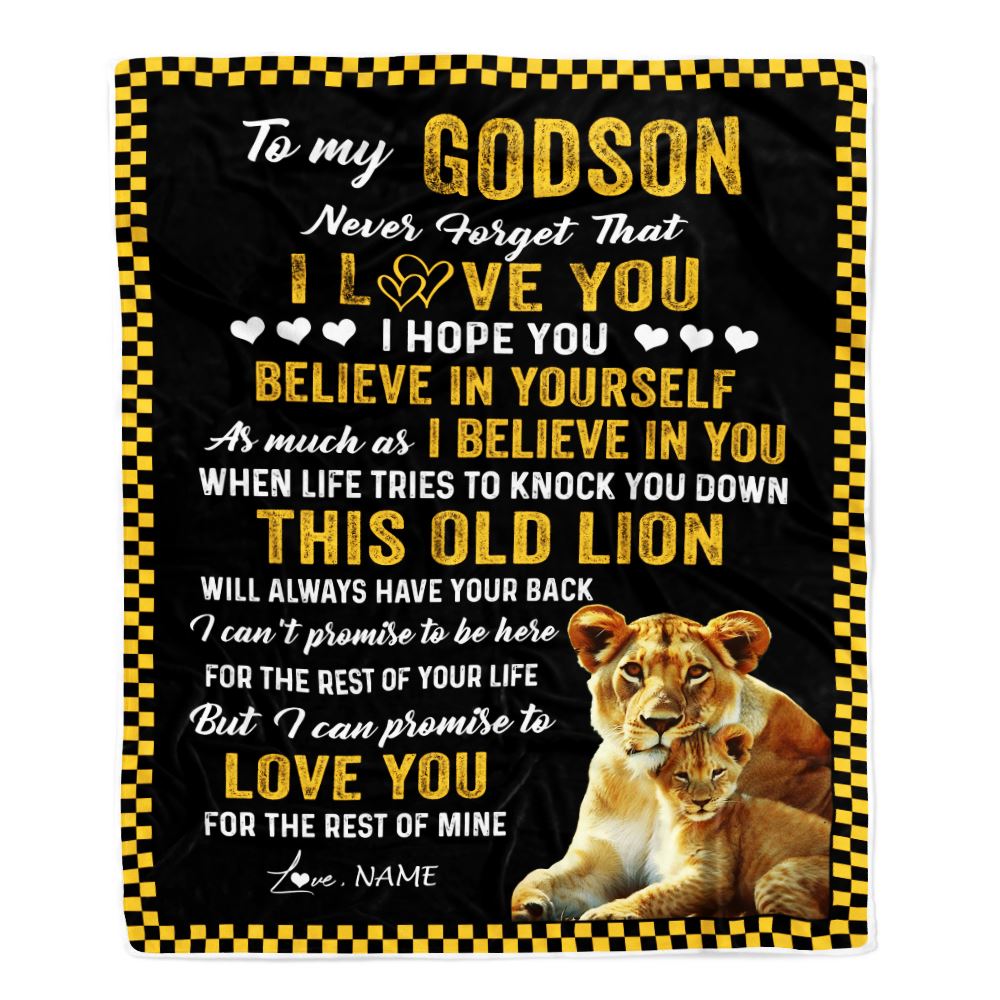 Personalized To My Godson Blanket From Godmother This Old Lion Love You Godson Birthday Graduation Christmas Customized Bed Fleece Throw Blanket | siriusteestore