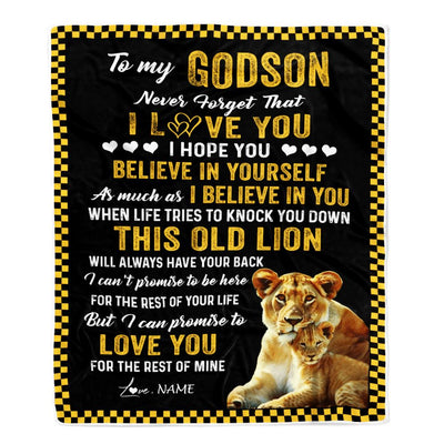 Personalized To My Godson Blanket From Godmother This Old Lion Love You Godson Birthday Graduation Christmas Customized Bed Fleece Throw Blanket | siriusteestore