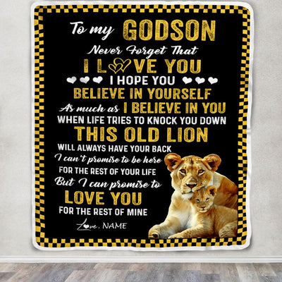 Personalized To My Godson Blanket From Godmother This Old Lion Love You Godson Birthday Graduation Christmas Customized Bed Fleece Throw Blanket | siriusteestore