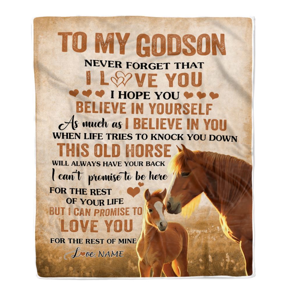 Personalized To My Godson Blanket From Godmother Uncle Godfather This Old Horse Love Godson Birthday Gifts Graduation Christmas Customized Fleece Blanket | siriusteestore