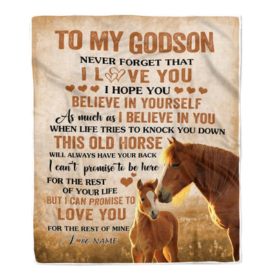Personalized To My Godson Blanket From Godmother Uncle Godfather This Old Horse Love Godson Birthday Gifts Graduation Christmas Customized Fleece Blanket | siriusteestore
