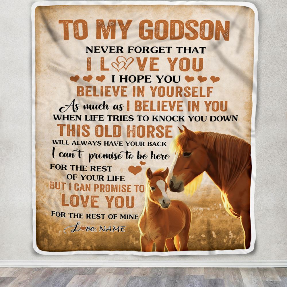 Personalized To My Godson Blanket From Godmother Uncle Godfather This Old Horse Love Godson Birthday Gifts Graduation Christmas Customized Fleece Blanket | siriusteestore