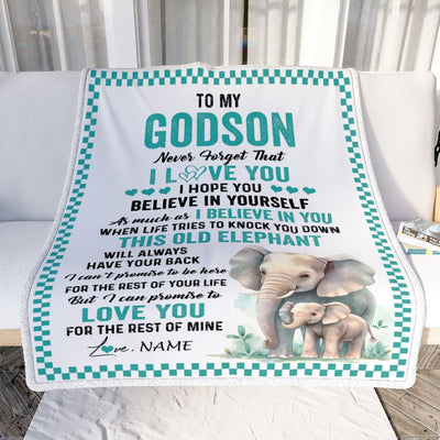 Personalized To My Godson Blanket From Godmother Uncle This Old Elephant Love You Godson Birthday Gifts Graduation Christmas Customized Fleece Throw Blanket | siriusteestore