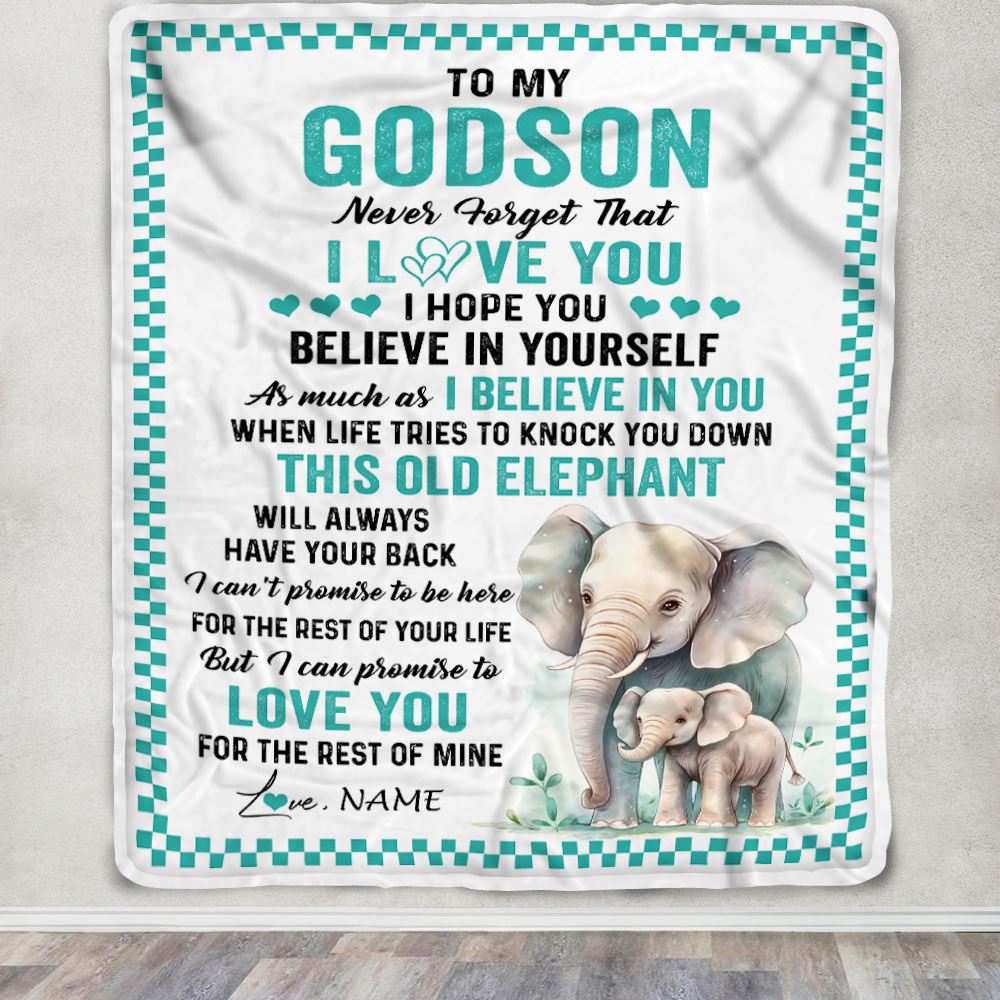 Personalized To My Godson Blanket From Godmother Uncle This Old Elephant Love You Godson Birthday Gifts Graduation Christmas Customized Fleece Throw Blanket | siriusteestore