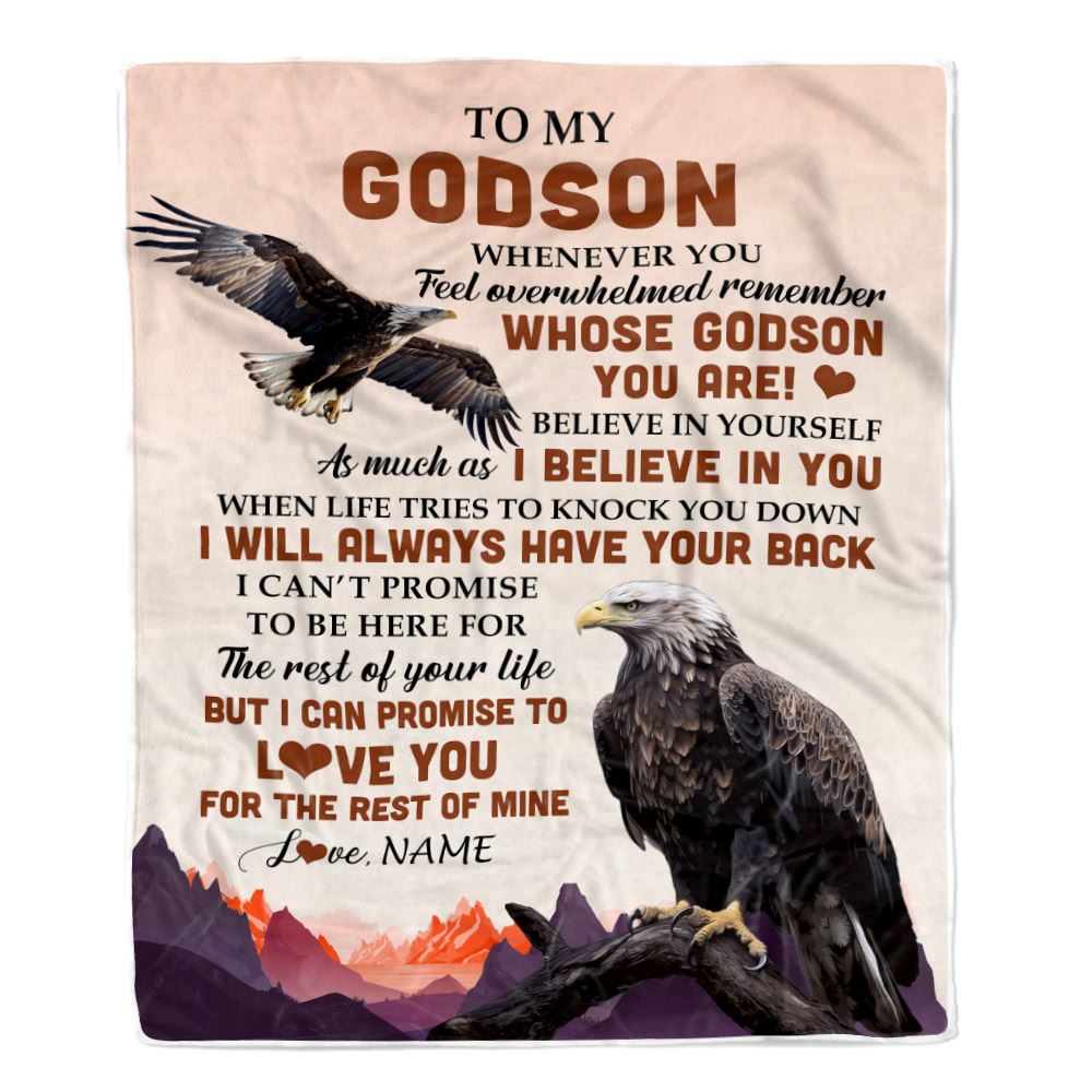 Personalized To My Godson Blanket From Godmother Uncle Whenever You Feel Eagle Godson Birthday Gifts Graduation Christmas Customized Fleece Throw Blanket | siriusteestore