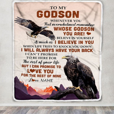 Personalized To My Godson Blanket From Godmother Uncle Whenever You Feel Eagle Godson Birthday Gifts Graduation Christmas Customized Fleece Throw Blanket | siriusteestore
