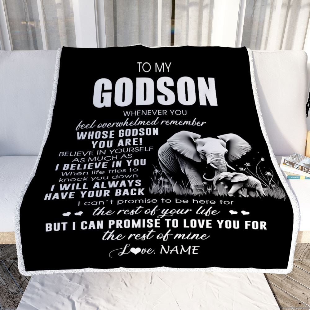 Personalized To My Godson Blanket From Godmother Uncle Whenever You Feel Elephant Godson Birthday Gifts Graduation Christmas Customized Fleece Throw Blanket | siriusteestore