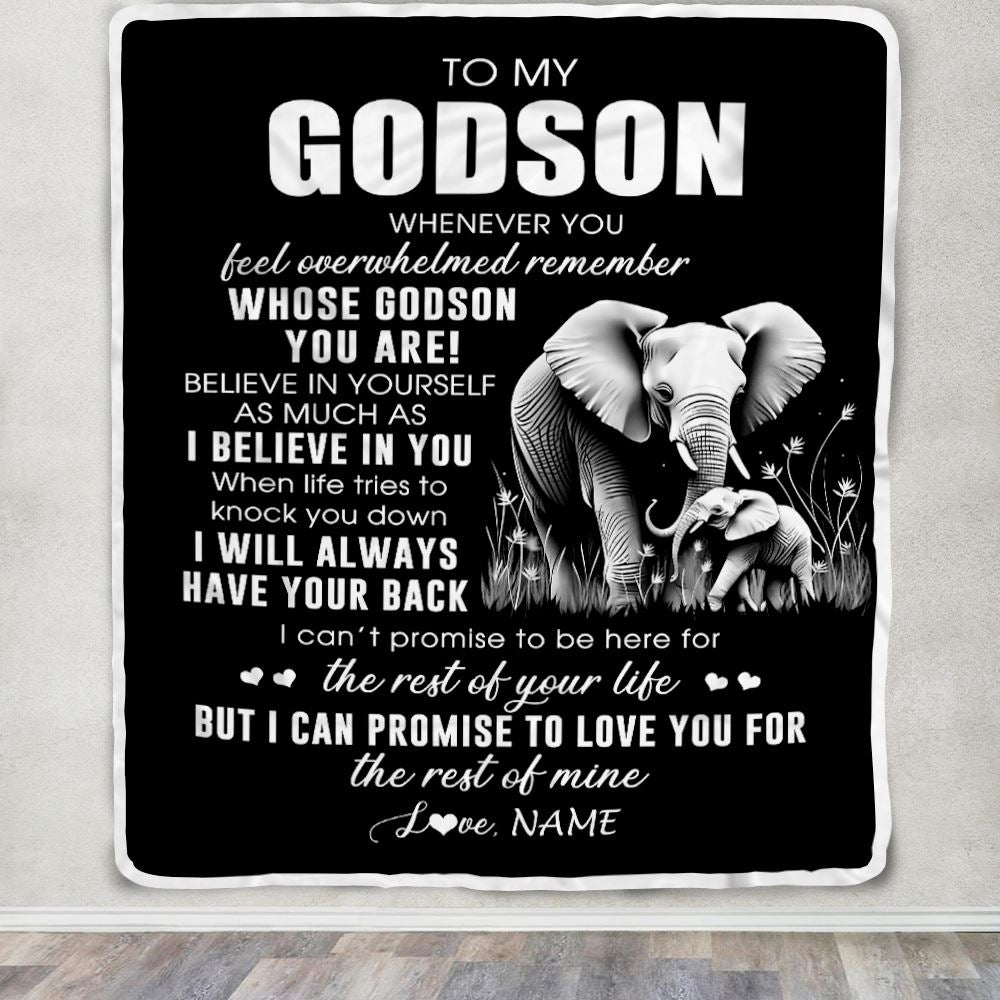 Personalized To My Godson Blanket From Godmother Uncle Whenever You Feel Elephant Godson Birthday Gifts Graduation Christmas Customized Fleece Throw Blanket | siriusteestore