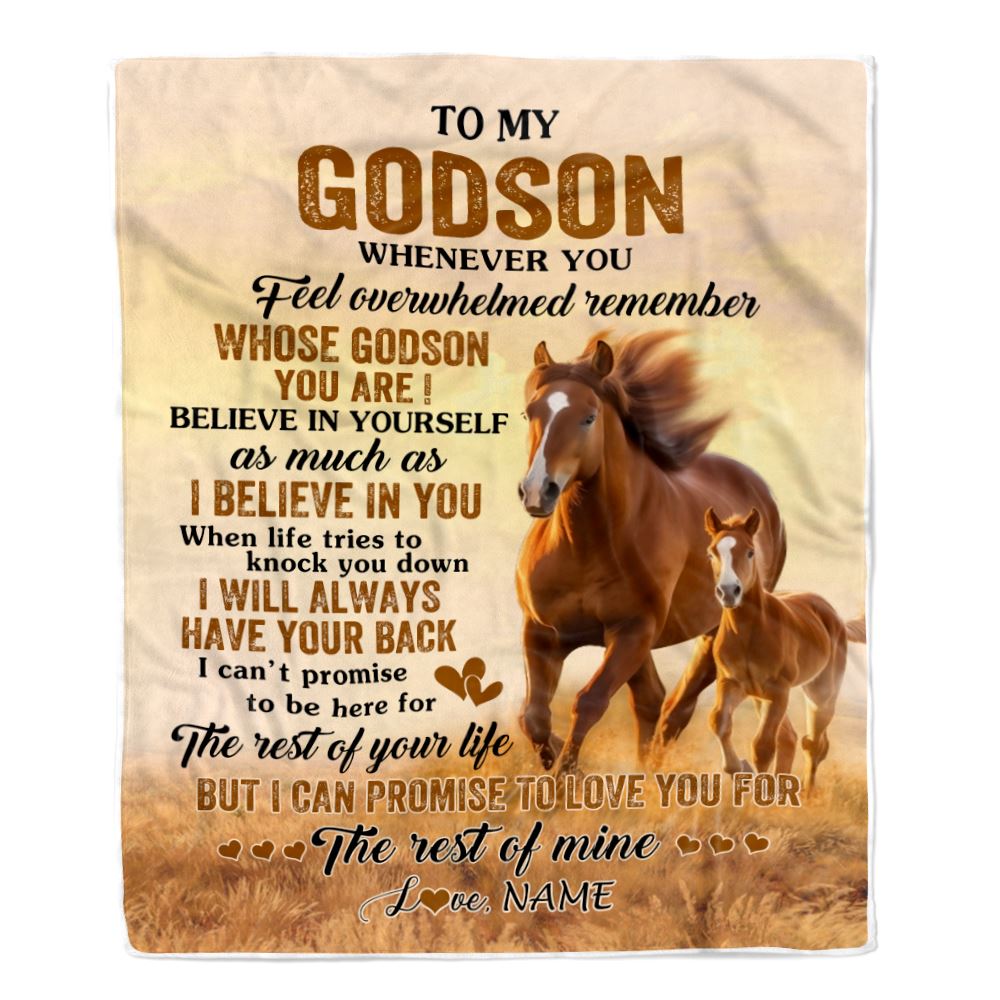 Personalized To My Godson Blanket From Godmother Uncle Whenever You Feel Horse Godson Birthday Gifts Graduation Christmas Customized Fleece Throw Blanket | siriusteestore