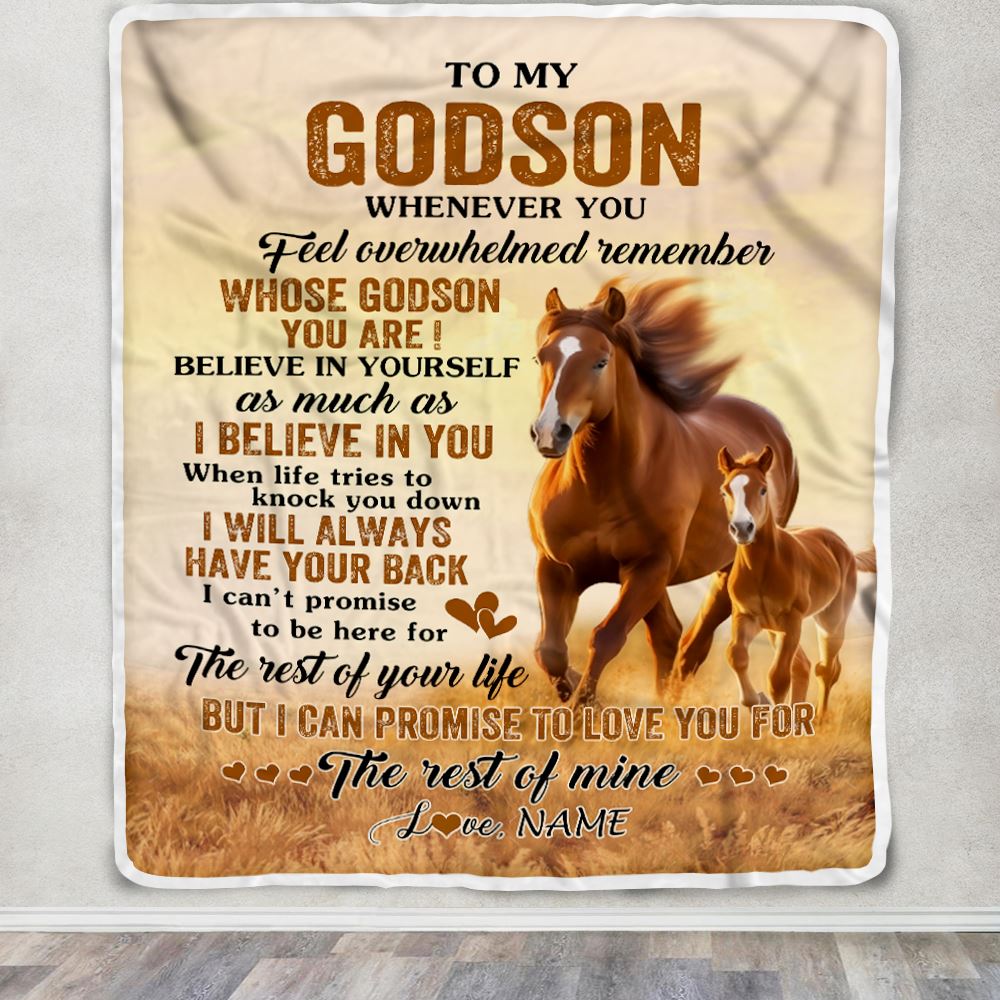 Personalized To My Godson Blanket From Godmother Uncle Whenever You Feel Horse Godson Birthday Gifts Graduation Christmas Customized Fleece Throw Blanket | siriusteestore