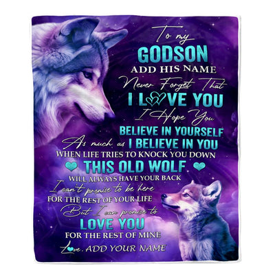 Personalized To My Godson Blanket From Godmother Uncle Wolf Never Forget I Love You Godson Birthday Gifts Graduation Christmas Customized Fleece Throw Blanket | siriusteestore