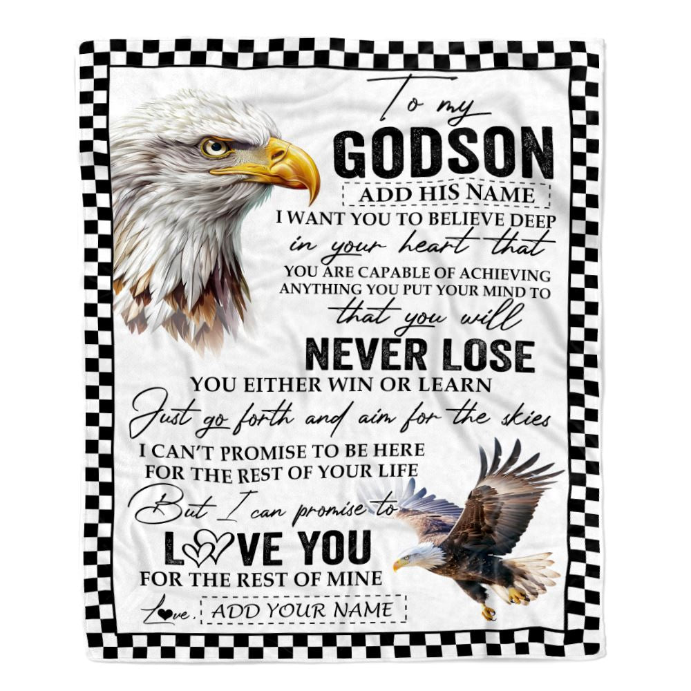Personalized To My Godson Blanket From Godmother Uncle You Will Never Lose Eagle Godson Birthday Gifts Graduation Christmas Customized Fleece Throw Blanket | siriusteestore