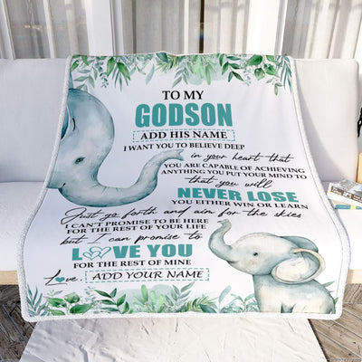 Personalized To My Godson Blanket From Godmother Uncle You Will Never Lose Elephant Godson Birthday Gifts Graduation Christmas Customized Fleece Throw Blanket | siriusteestore