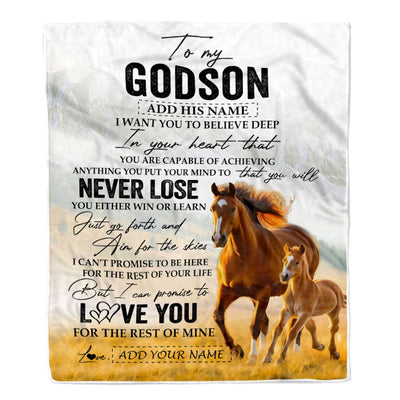 Personalized To My Godson Blanket From Godmother Uncle You Will Never Lose Horse Godson Birthday Gifts Graduation Christmas Customized Fleece Throw Blanket | siriusteestore