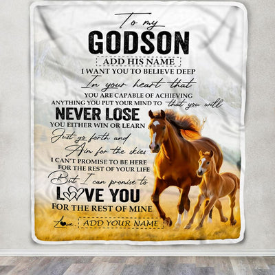 Personalized To My Godson Blanket From Godmother Uncle You Will Never Lose Horse Godson Birthday Gifts Graduation Christmas Customized Fleece Throw Blanket | siriusteestore