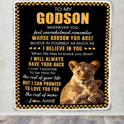 Personalized To My Godson Blanket From Godmother Whenever You Feel Lion Godchild Godson Birthday Gifts Graduation Christmas Customized Fleece Throw Blanket | siriusteestore