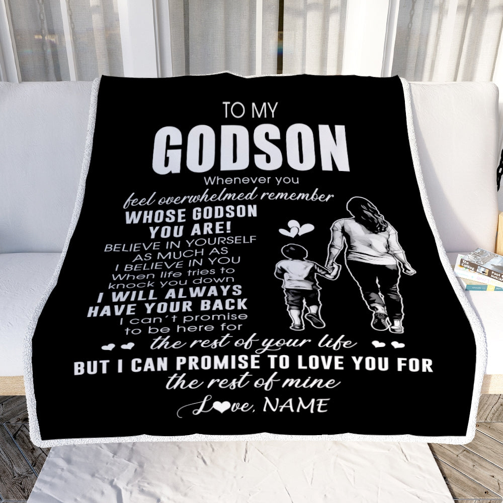Personalized To My Godson Blanket From Godmother Whenever You Feel Overwhelmed Godson Birthday Graduation Christmas Customized Bed Fleece Throw Blanket | siriusteestore