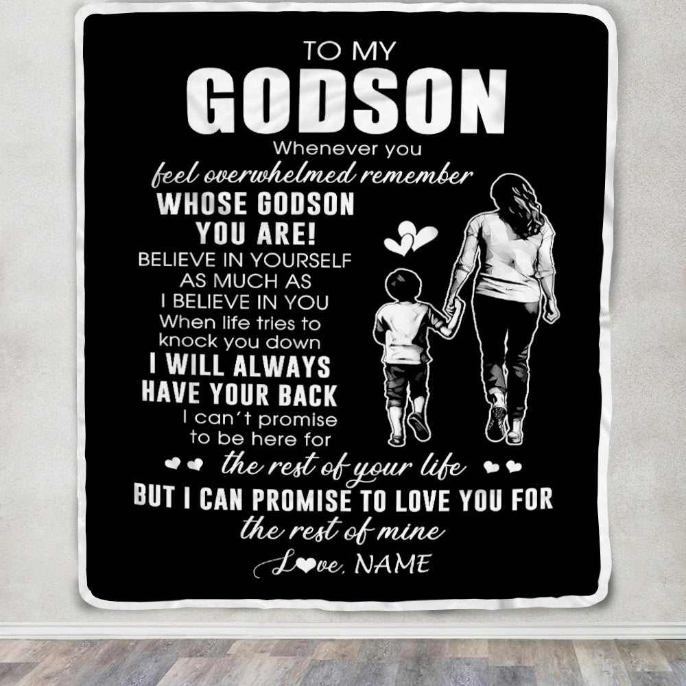 Personalized To My Godson Blanket From Godmother Whenever You Feel Overwhelmed Godson Birthday Graduation Christmas Customized Bed Fleece Throw Blanket | siriusteestore