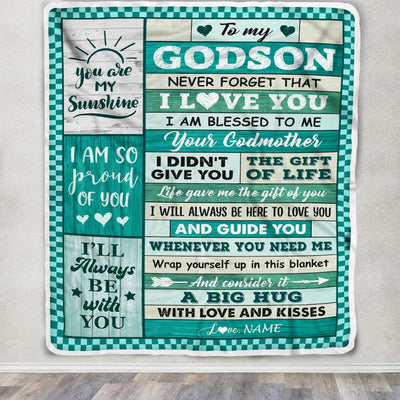 Personalized To My Godson Blanket From Godmother Wood Never Forget That I Love You Birthday Gift For Godson Graduation Christmas Customized Fleece Blanket | siriusteestore
