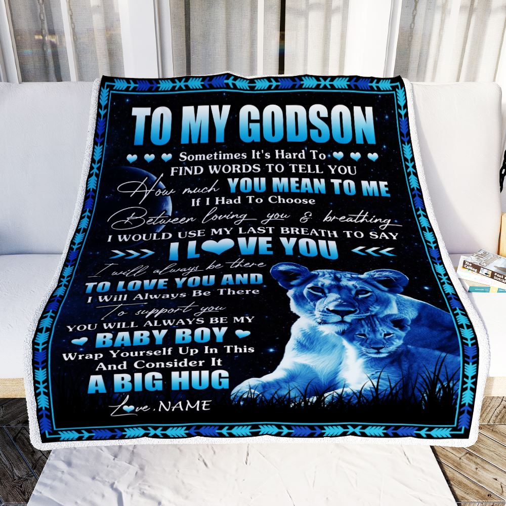Personalized To My Godson Blanket From Godmother You Mean Yo Me My Baby Boy Lion Godson Birthday Graduation Christmas Customized Bed Fleece Throw Blanket | siriusteestore