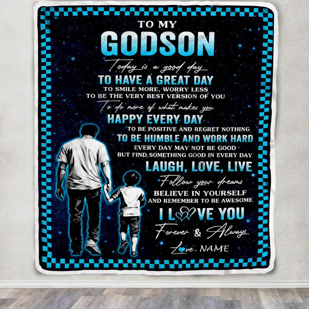 Personalized To My Godson Blanket From Uncle Every Day Laugh Love Live Uncle Godson Birthday Gifts Graduation Christmas Customized Fleece Throw Blanket | siriusteestore