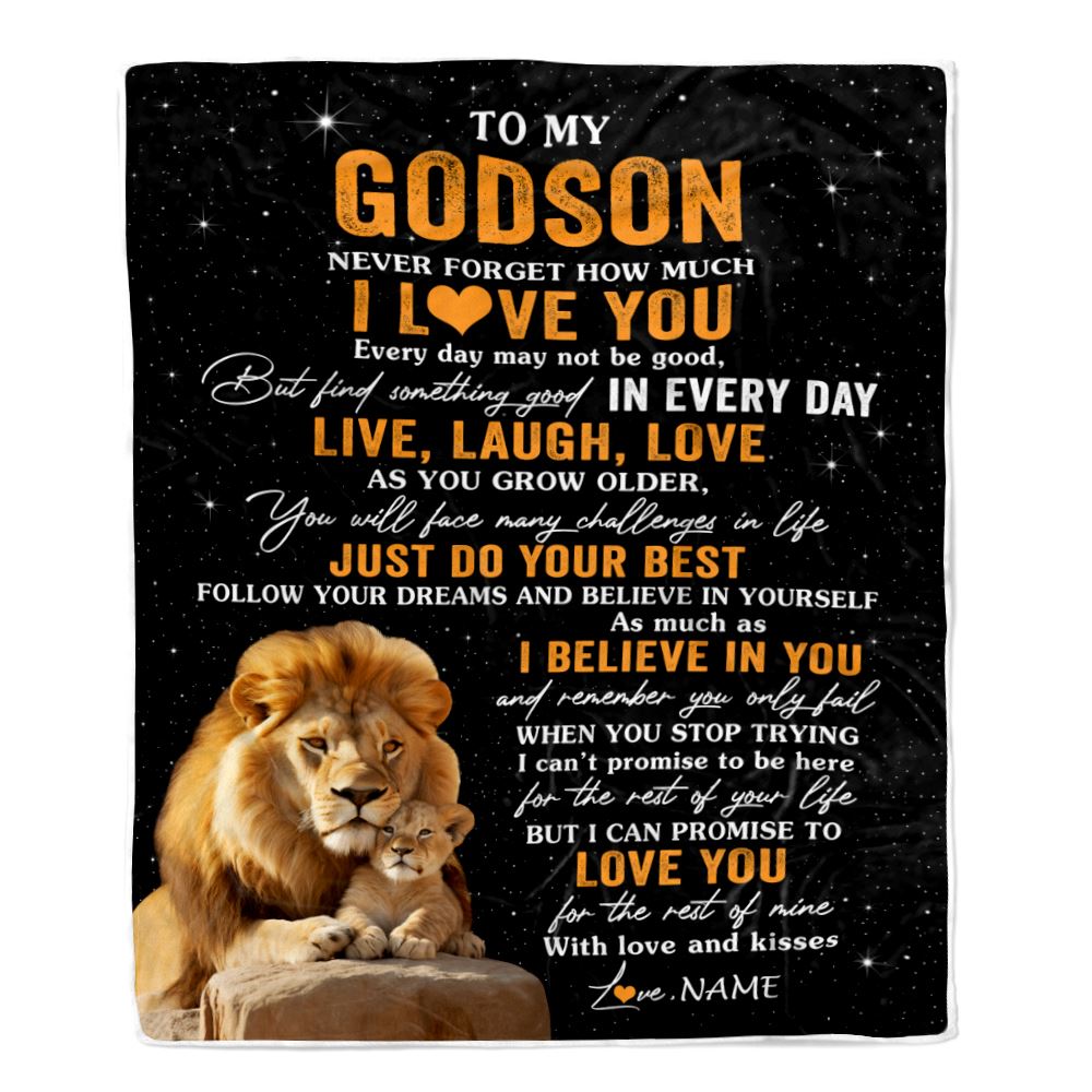 Personalized To My Godson Blanket From Uncle Live Laugh Love Lion Godchild Godson Birthday Gifts Positive Graduation Christmas Customized Fleece Blanket | siriusteestore