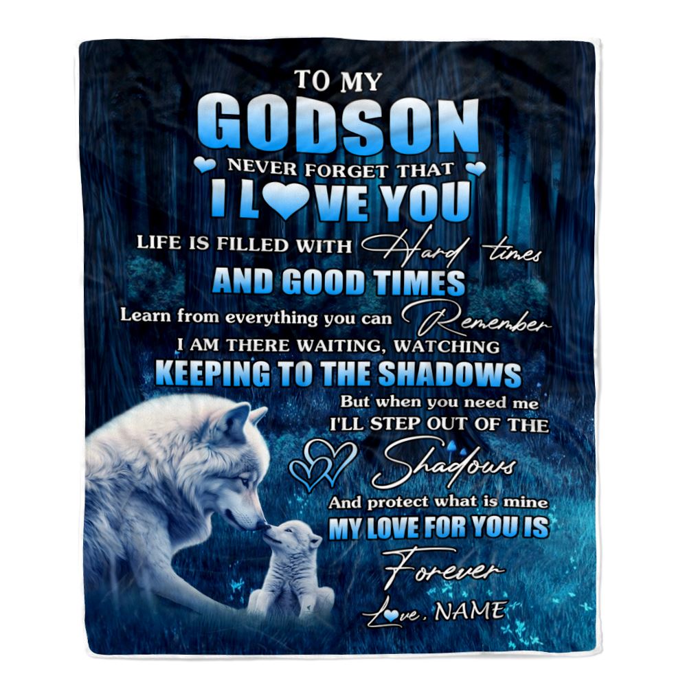 Personalized To My Godson Blanket From Uncle Wolf Never Forget That I Love You Moon Dark Forest Godson Birthday Gifts Christmas Customized Fleece Blanket | siriusteestore