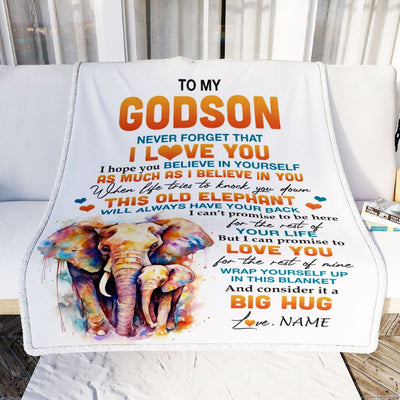 Personalized To My Godson Blanket Gift From Godmother Uncle This Old Elephant Love You Godson Birthday Graduation Christmas Customized Bed Fleece Throw Blanket | siriusteestore