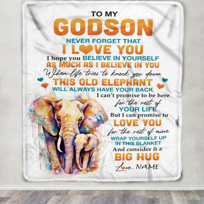 Personalized To My Godson Blanket Gift From Godmother Uncle This Old Elephant Love You Godson Birthday Graduation Christmas Customized Bed Fleece Throw Blanket | siriusteestore