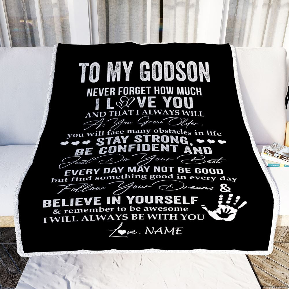 Personalized To My Godson Blanket I Love You Forever From Godmother Godfather Godson Birthday Christmas Thanksgiving Graduation Customized Fleece Blanket | siriusteestore
