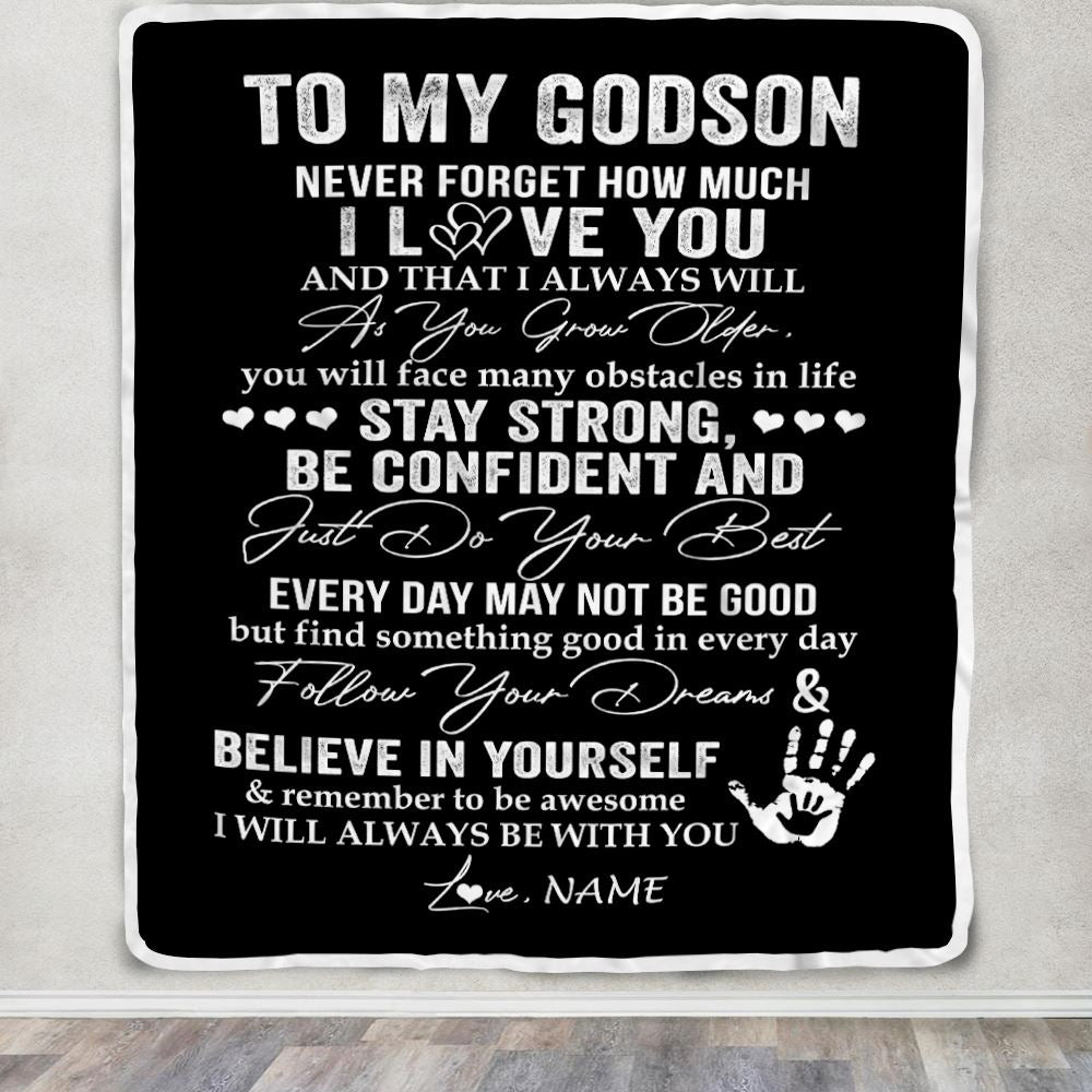 Personalized To My Godson Blanket I Love You Forever From Godmother Godfather Godson Birthday Christmas Thanksgiving Graduation Customized Fleece Blanket | siriusteestore