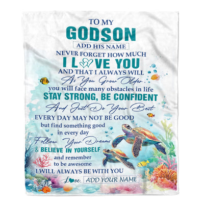 Personalized To My Godson Blanket Turtle I Love You Forever From Godmother Godfather Godson Birthday Gifts Christmas Graduation Customized Fleece Blanket | siriusteestore