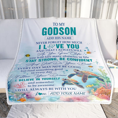 Personalized To My Godson Blanket Turtle I Love You Forever From Godmother Godfather Godson Birthday Gifts Christmas Graduation Customized Fleece Blanket | siriusteestore