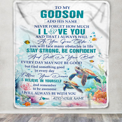 Personalized To My Godson Blanket Turtle I Love You Forever From Godmother Godfather Godson Birthday Gifts Christmas Graduation Customized Fleece Blanket | siriusteestore