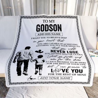 Personalized To My Godson Blanket You Will Never Lose From Godfather Uncle Godson Birthday Gifts Graduation Christmas Customized Fleece Throw Blanket | siriusteestore