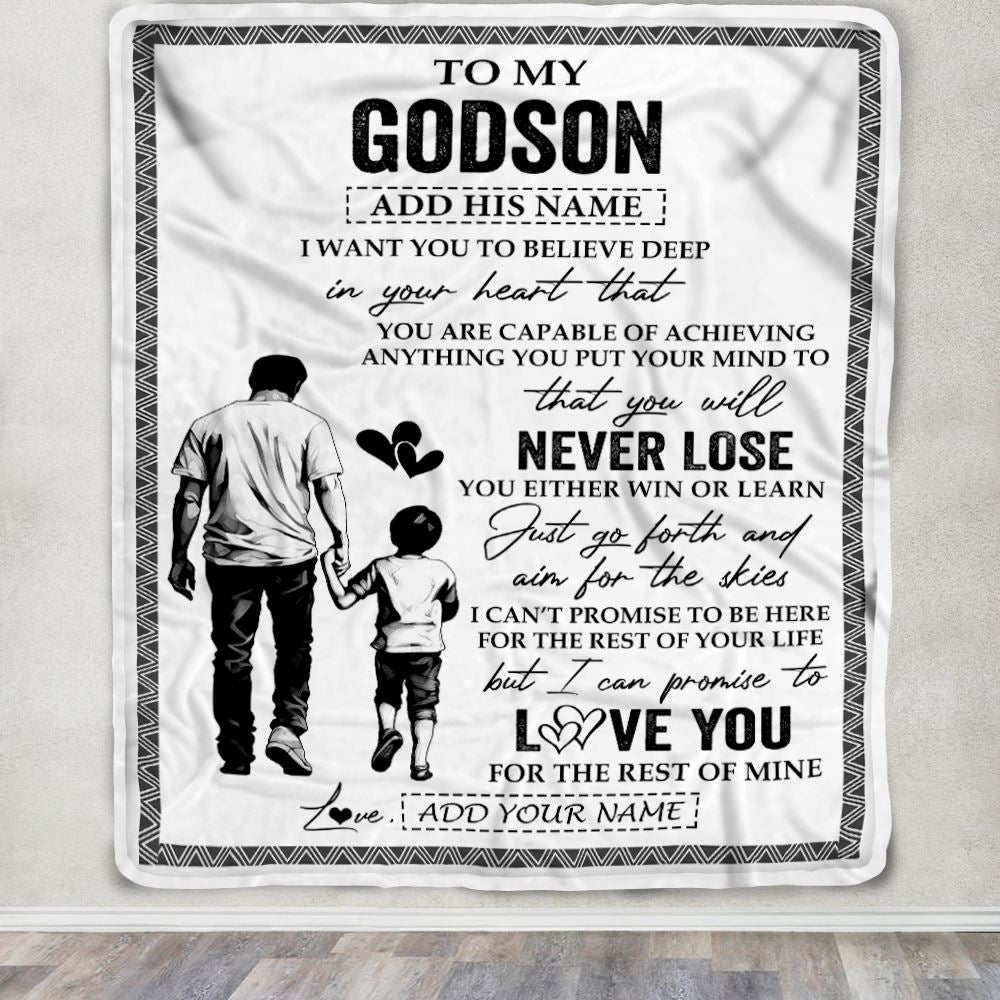 Personalized To My Godson Blanket You Will Never Lose From Godfather Uncle Godson Birthday Gifts Graduation Christmas Customized Fleece Throw Blanket | siriusteestore