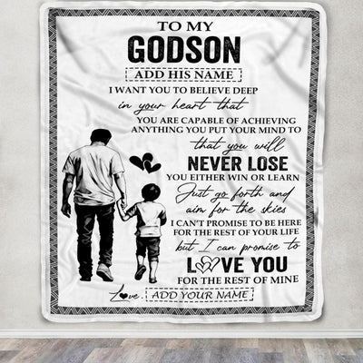 Personalized To My Godson Blanket You Will Never Lose From Godfather Uncle Godson Birthday Gifts Graduation Christmas Customized Fleece Throw Blanket | siriusteestore