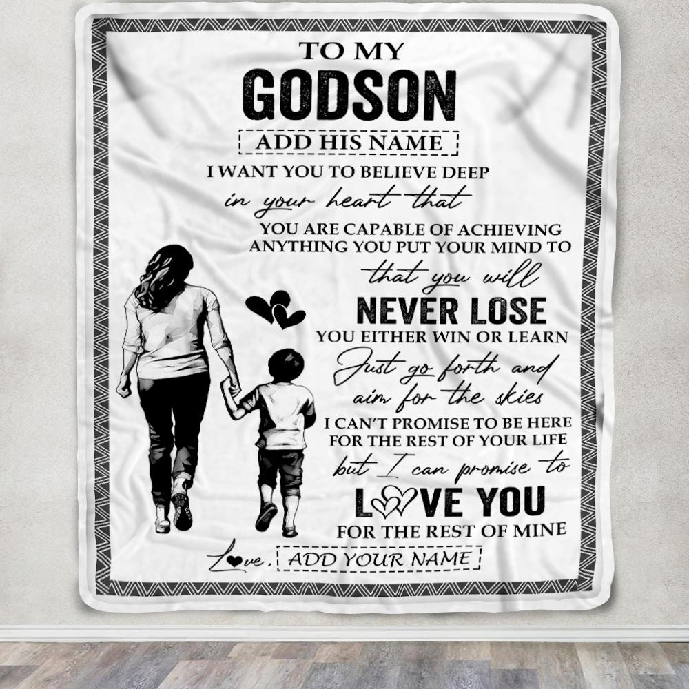 Personalized To My Godson Blanket You Will Never Lose From Godmother Aunt Godson Birthday Gifts Graduation Christmas Customized Fleece Throw Blanket | siriusteestore