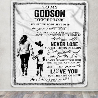 Personalized To My Godson Blanket You Will Never Lose From Godmother Aunt Godson Birthday Gifts Graduation Christmas Customized Fleece Throw Blanket | siriusteestore