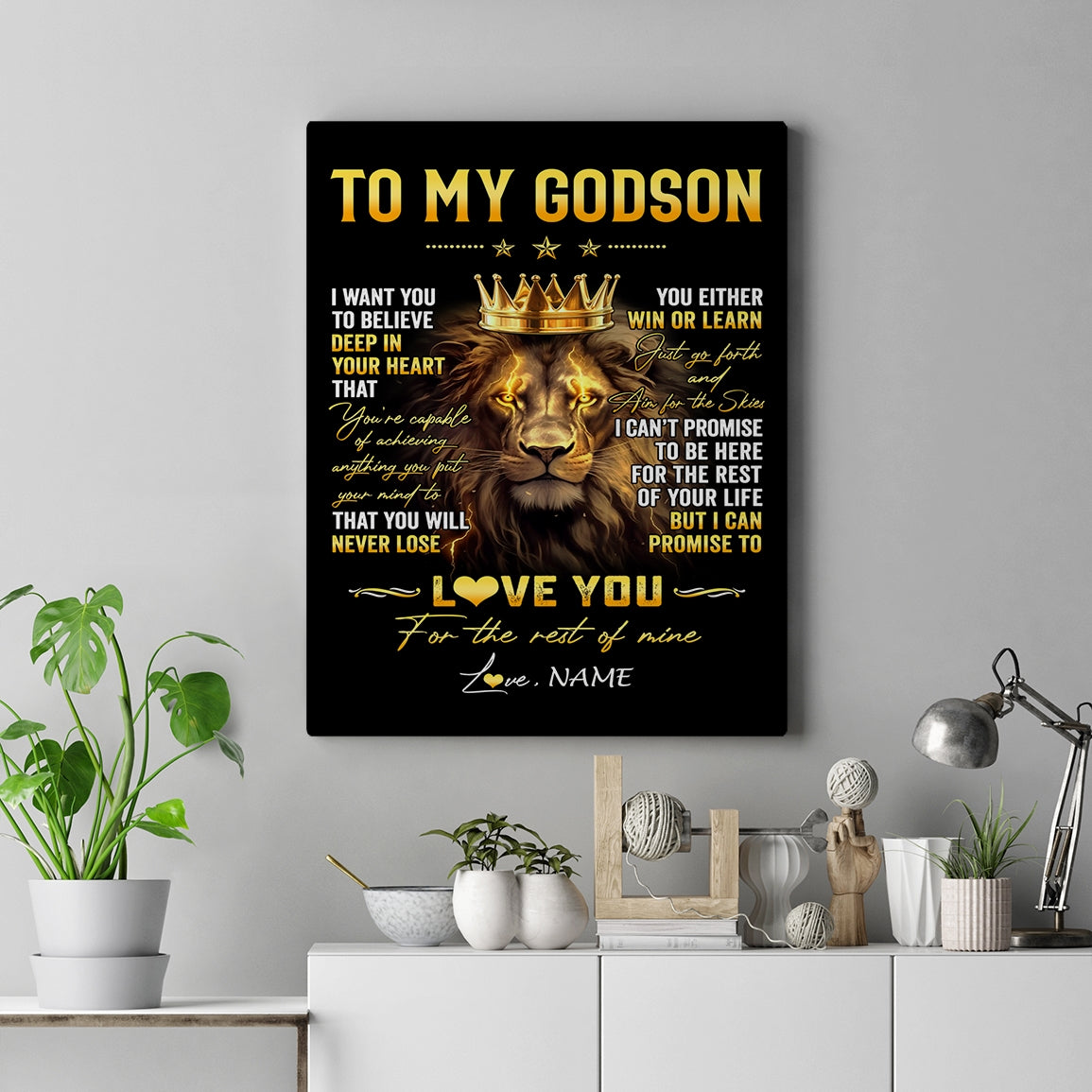Personalized To My Godson Canvas From Aunt Uncle Godmother You Will Never Lose Lion Godson Birthday Gifts Graduation Christmas Custom Wall Art Print Framed Canvas | siriusteestore