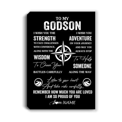 Personalized To My Godson Canvas From Godfather Godmother I Wish You The Strength Godson Birthday Gifts Graduation Christmas Custom Wall Art Print Framed Canvas | siriusteestore